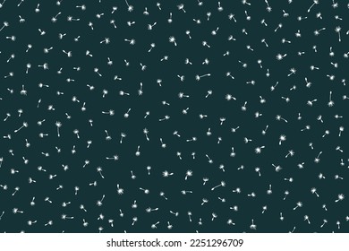 Seamless pattern fluff silhouette dandelion on dark background Beautiful nature backdrop. Vector illustration