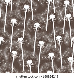 Seamless pattern with fluffy dandelion. Monochrome background. Vector.