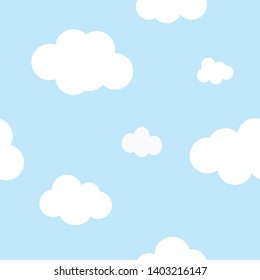 Seamless pattern of  fluffy white clouds against blue sky background. Sky ans clouds vector pattern. 