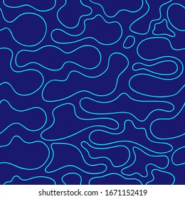 Seamless pattern with fluid abstract liquid stroke shapes. Trendy blue texture design. Vector illustration