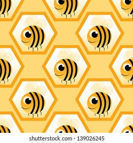 seamless pattern with fly bee on honey