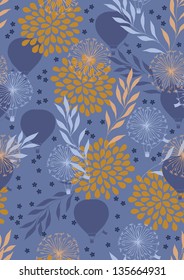 Seamless pattern with flying balloons and flowers
