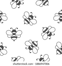 Seamless Pattern with flying bees background. Cartoon cute bee characters in black and white color.