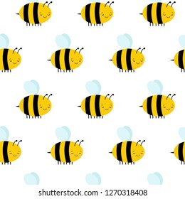 Seamless Pattern with Flying Bees on a White Background