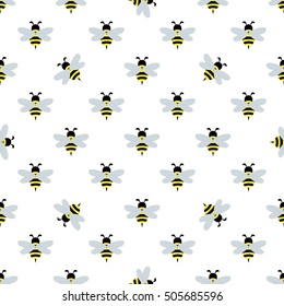 Seamless pattern with flying bees on a white background