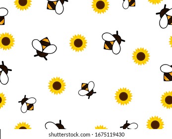Seamless Pattern with flying bees.
Vector Cartoon black and yellow bees isolated on white background. Cartoon doodle cute bees seamless line pattern