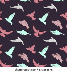 Seamless pattern with flying birds in beautiful colors, vector illustration for your design 