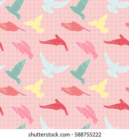 Seamless pattern with flying birds in beautiful colors, vector illustration for your design 