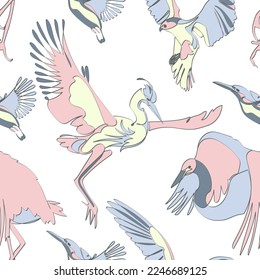 Seamless pattern with flying birds. Decorative background. Vector illustration.