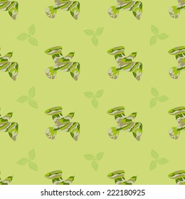 Seamless pattern with flying birds and leaves. Vector illustration