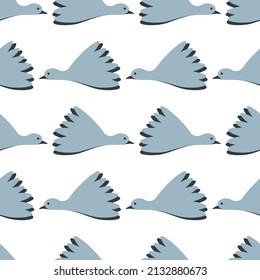 Seamless pattern of flying birds on a white background. Minimalistic print for fabric and other surfaces.