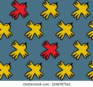 Seamless pattern with flying birds in simple doole style. Pigeons vector endless wallpaper.