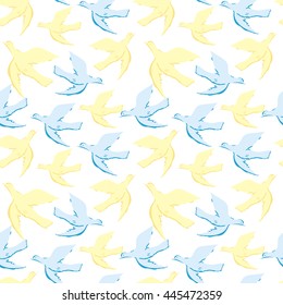 Seamless pattern with flying birds. Vector clip art.