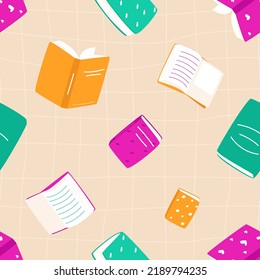 Seamless Pattern With Flying Books. Pattern For Wrapping Paper In A Bookstore. Illustration With Books. Flat Vector Illustration.