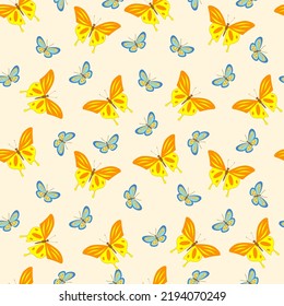 Seamless pattern with flying bright butterflies. Vector illustration, intended for use in children's textiles, wrapping paper, notebook cover, banners.