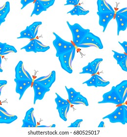 Seamless pattern of flying butterflies, isolated on white background.