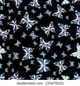 Seamless pattern with Flying Butterflies in Watercolor Style. Beauty in Nature. Vector design. Illustration on gray, neutral and black colors. Background for Fabric, Textile, Print and Invitation.