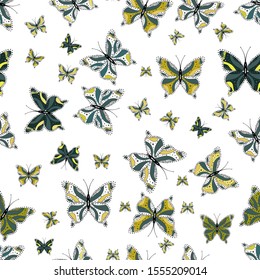 Seamless pattern with Flying Butterflies in Watercolor Style. Background for Fabric, Textile, Print and Invitation. Beauty in Nature. Vector illustration.