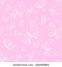 seamless pattern with flying  butterfly on pastel color background, vector illustration