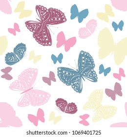 seamless pattern with flying  butterfly on white background, vector illustration