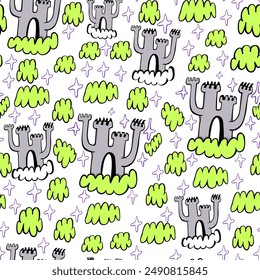 seamless pattern with flying castle in vector.teenage subcultural objects for backdrop print textile fabric poster wallpaper wrapping backgrounds