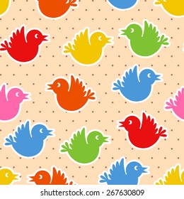 Seamless pattern with flying colorful birds