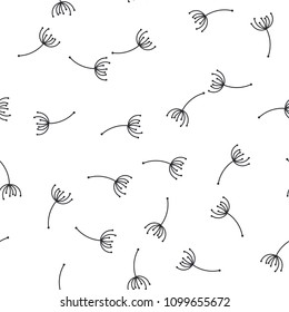 Seamless pattern with flying dandelion seeds or achenes on white background. Botanical flower parts for fabric print, wallpaper, wrapping paper