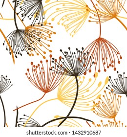 seamless pattern. Flying of dandelion seeds. Stylish repeating texture. vector 
