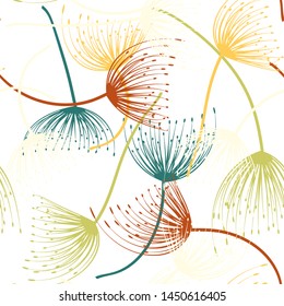 Seamless pattern. Flying of dandelion seeds. Stylish repeating texture. Vector