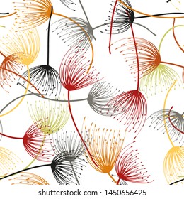 Seamless pattern. Flying of dandelion seeds. Stylish repeating texture. Vector