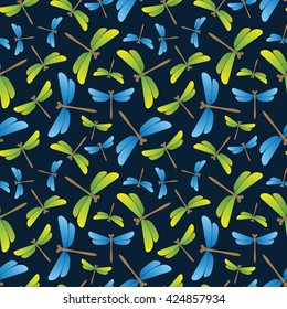 Seamless pattern with flying dragonflies.