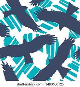 Seamless pattern with flying eagles. Abstract vector background