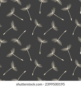 Seamless pattern, flying fluffy dandelion seeds. Background, print, textile, vector