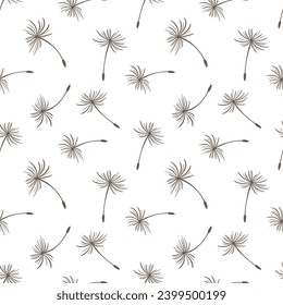 Seamless pattern, flying fluffy dandelion seeds. Background, print, textile, vector