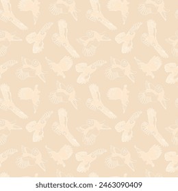 Seamless pattern with flying great grey owls. Vector illustration.