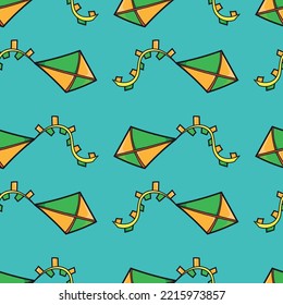 Seamless Pattern With Flying Kite Doodle Vector
