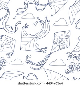 Seamless pattern with flying kites.