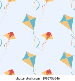 Seamless pattern with flying kites. Kids hand drawn vector illustration for wrapping paper,wallpaper,surface design.