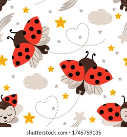 Nahtloses Muster mit fliegenden Ladybugs - Vektor-Abbildung,