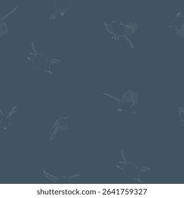 Seamless pattern with flying long-tailed tits. Vector illustration.