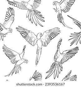 Seamless pattern with flying parrots. Vector illustration.