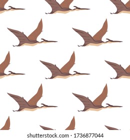 Seamless pattern, flying pterodactyls, dinosaur, windy illustration