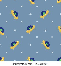 Seamless pattern with flying saucer. Aliens. Space. Vector illustration.