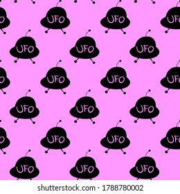 Seamless pattern with Flying Saucers, UFO. Vector background and texture for fabric, wrapping, wallpaper, textile, apparel, cover