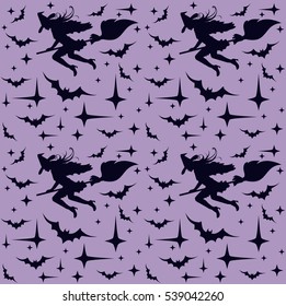 Seamless pattern with flying sexy witch silhouette, seamless, vector illustration
