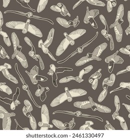 Seamless pattern with flying short-eared owls. Vector illustration.
