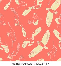 Seamless pattern with flying short-eared owls. Vector illustration.