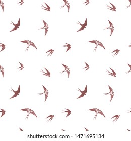 Seamless pattern with flying swallow birds.