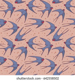Seamless pattern with flying swallows, vector illustration