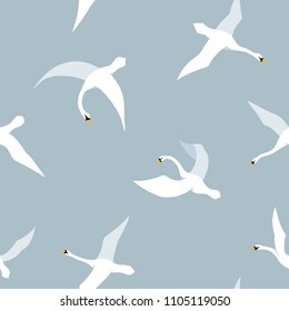 Seamless pattern with flying swans